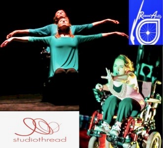 A grid of 2 logos and 2 dance images with wheelchairs.
